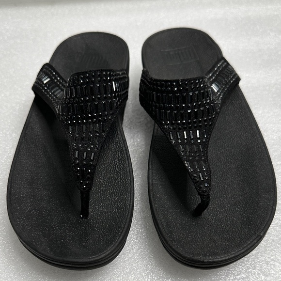 Fit flop Black Embellished Flip Flops sandals size 6 comfy - Picture 1 of 7